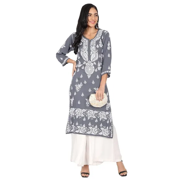 Ash_Grey_Lucknow_Chikankari_Hand_Embroidered_Long_Kurti_Cotton