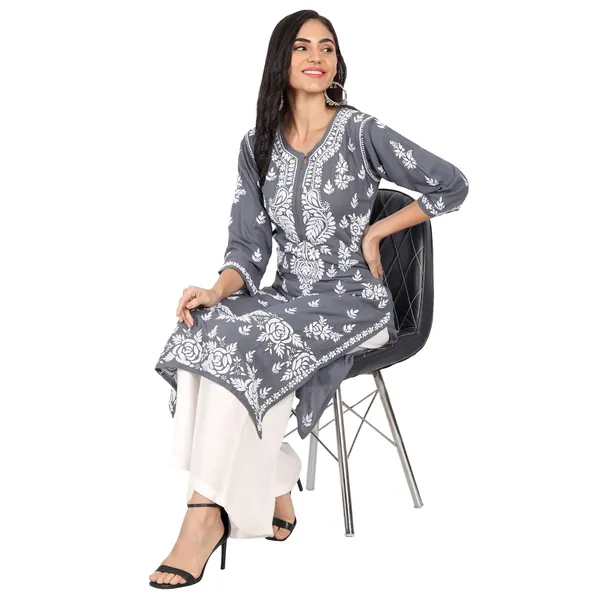 Ash_Grey_Lucknow_Chikankari_Hand_Embroidered_Long_Kurti_Cotton