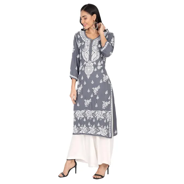 Ash_Grey_Lucknow_Chikankari_Hand_Embroidered_Long_Kurti_Cotton