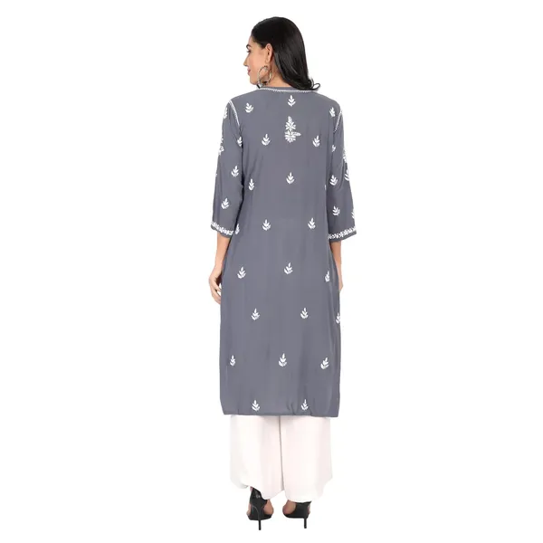 Ash_Grey_Lucknow_Chikankari_Hand_Embroidered_Long_Kurti_Cotton