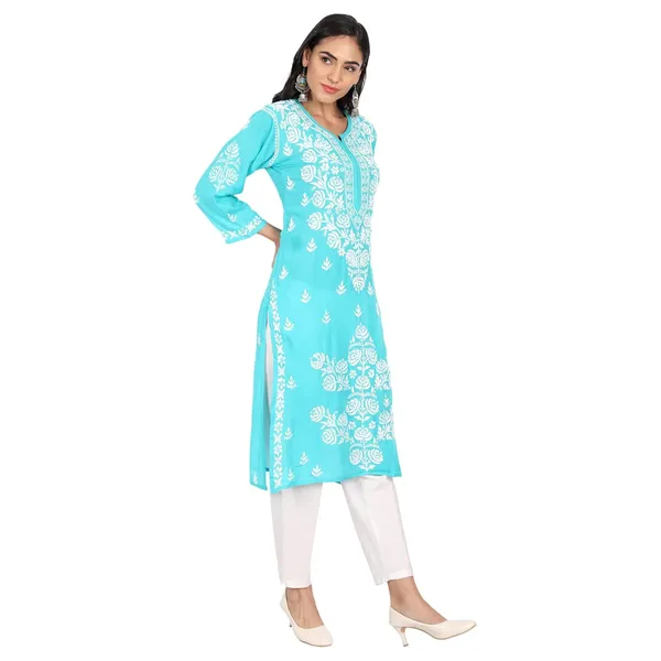 Multicolor_Lucknow_Chikankari_Hand_Embroidered_Long_Kurti_Cotton
