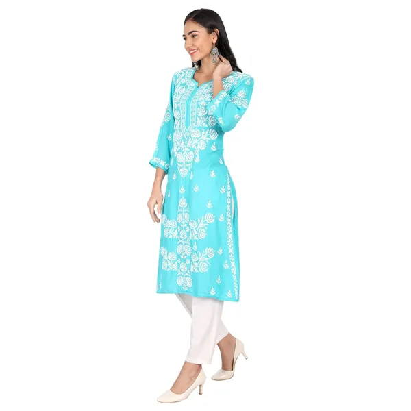 Multicolor_Lucknow_Chikankari_Hand_Embroidered_Long_Kurti_Cotton