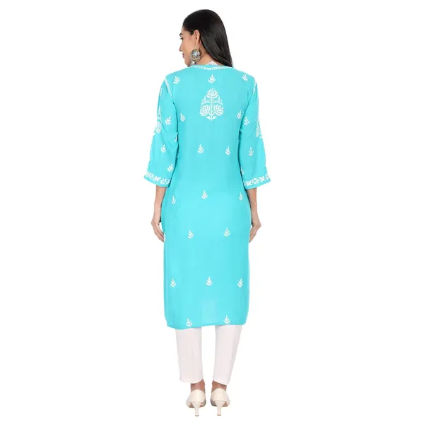 Multicolor_Lucknow_Chikankari_Hand_Embroidered_Long_Kurti_Cotton