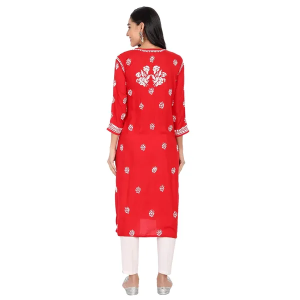 Ruby_Red_Lucknow_Chikankari_Hand_Embroidered_Long_Kurti_Cotton