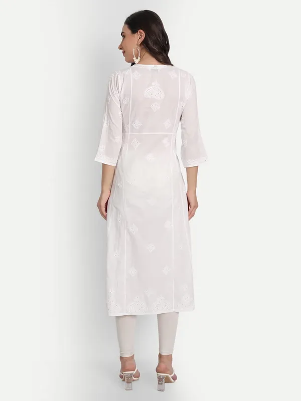 Peachpuff_Lucknow_Chikankari_Hand_Embroidered_Mukaish/Badla_Work_Anarkali_Kurti_Cotton