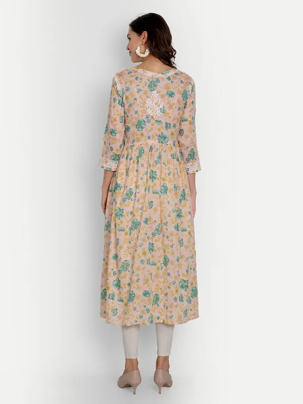 Sea_Green_Lucknow_Chikankari_Hand_Embroidered_Fit_And_Flare_Long_Kurti_Malmal_Cotton