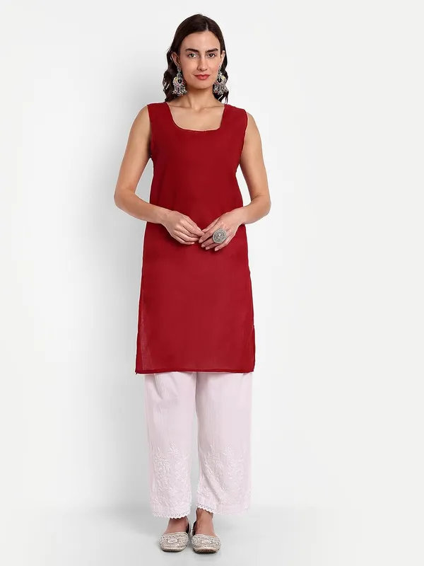 Maroon_Lucknow_Chikankari_Hand_Embroidered_Kurta_With_Matching_Slip_Georgette