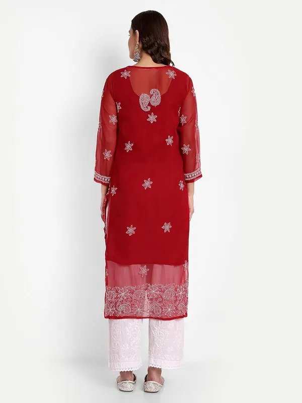 Maroon_Lucknow_Chikankari_Hand_Embroidered_Kurta_With_Matching_Slip_Georgette