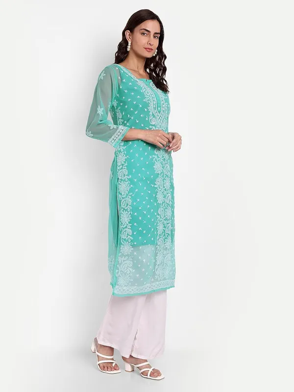 Sky_Blue_Lucknow_Chikankari_Hand_Embroidered_Kurta_With_Matching_Slip_Georgette