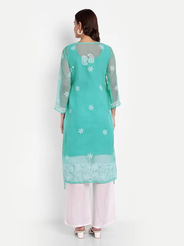 Sky_Blue_Lucknow_Chikankari_Hand_Embroidered_Kurta_With_Matching_Slip_Georgette