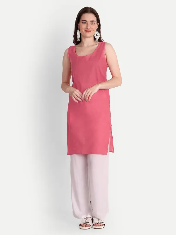 Ruby_Red_Lucknow_Chikankari_Hand_Embroidered_Kurta_With_Matching_Slip_Georgette