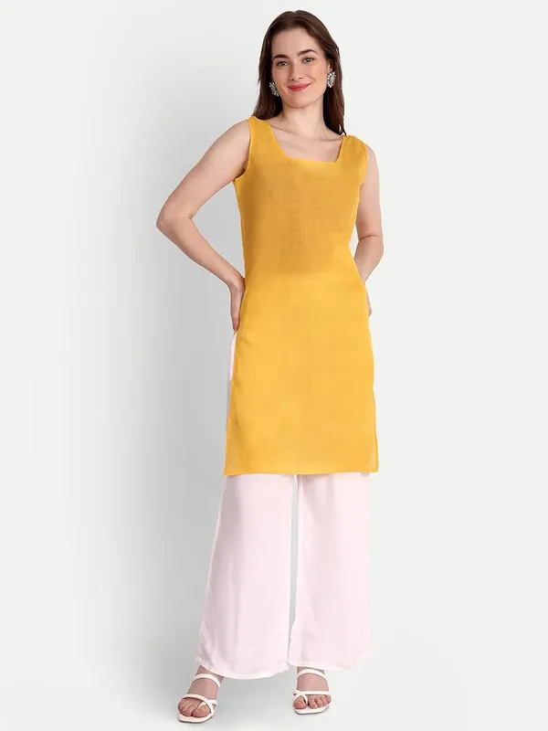Mustard_Lucknow_Chikankari_Hand_Embroidered_Kurta_With_Matching_Slip_Georgette