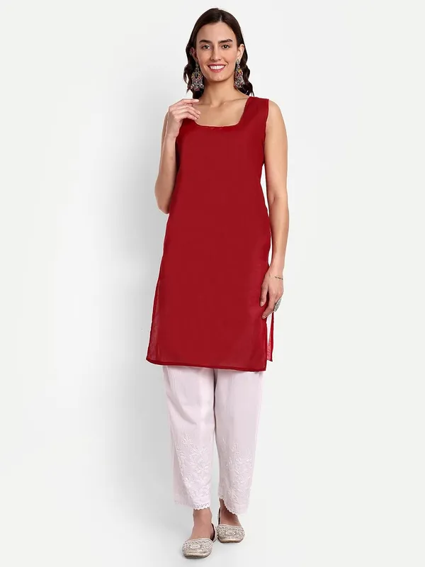 Maroon_Lucknow_Chikankari_Hand_Embroidered_Georgette_Kurta_With_Matching_Slip/Inner_Women_Georgette