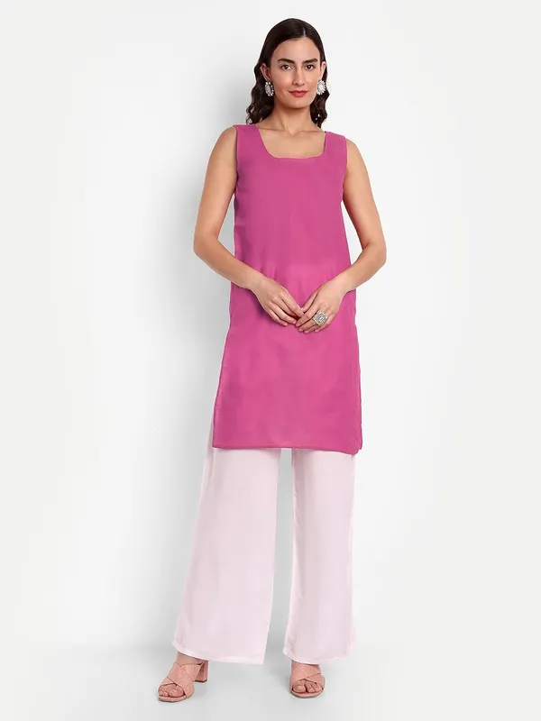 Fuchsia_Pink_Lucknow_Chikankari_Hand_Embroidered_Georgette_Kurta_With_Matching_Slip/Inner_Women_Georgette