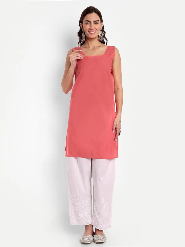 Ruby_Red_Lucknow_Chikankari_Hand_Embroidered_Georgette_Kurta_With_Matching_Slip/Inner_Women_Georgette