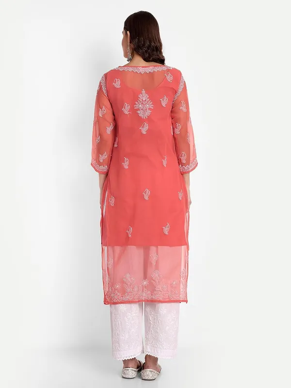 Ruby_Red_Lucknow_Chikankari_Hand_Embroidered_Georgette_Kurta_With_Matching_Slip/Inner_Women_Georgette