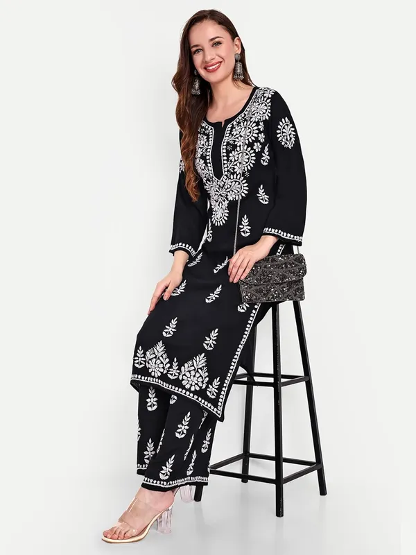 Charismatic_Black_Chikankari_Hand_Embroidered_Kurta_Palazzo_Co-Ord_Set_Rayon