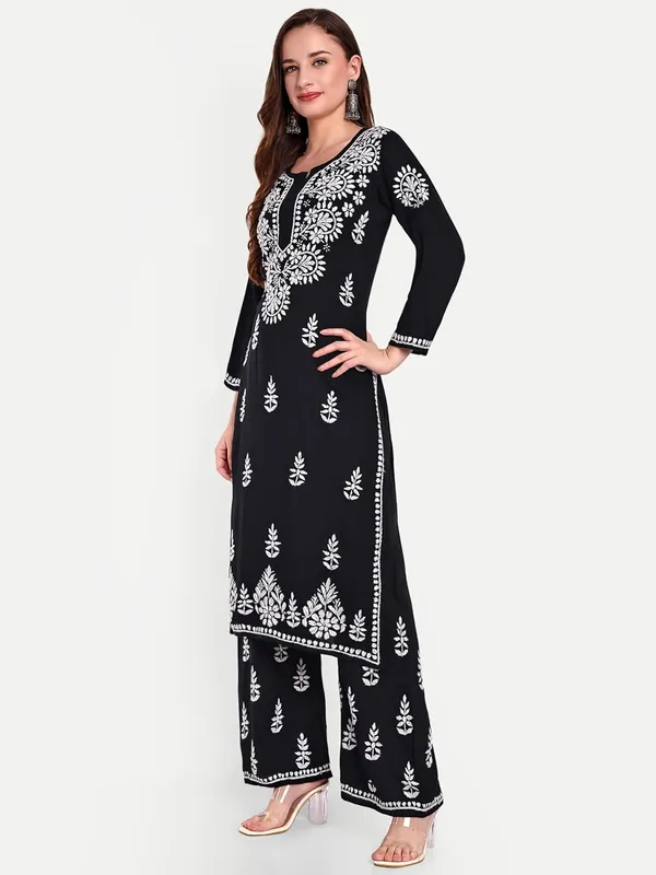 Charismatic_Black_Chikankari_Hand_Embroidered_Kurta_Palazzo_Co-Ord_Set_Rayon