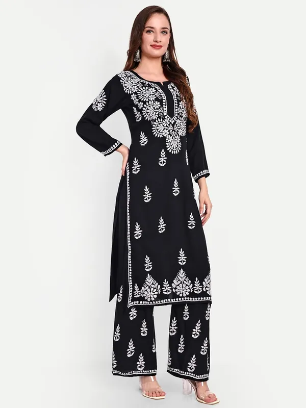 Charismatic_Black_Chikankari_Hand_Embroidered_Kurta_Palazzo_Co-Ord_Set_Rayon