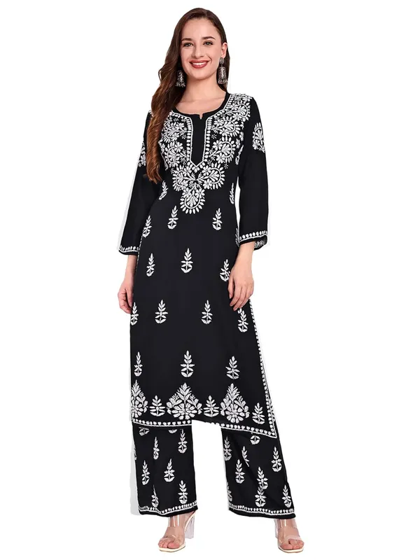 Charismatic_Black_Chikankari_Hand_Embroidered_Kurta_Palazzo_Co-Ord_Set_Rayon