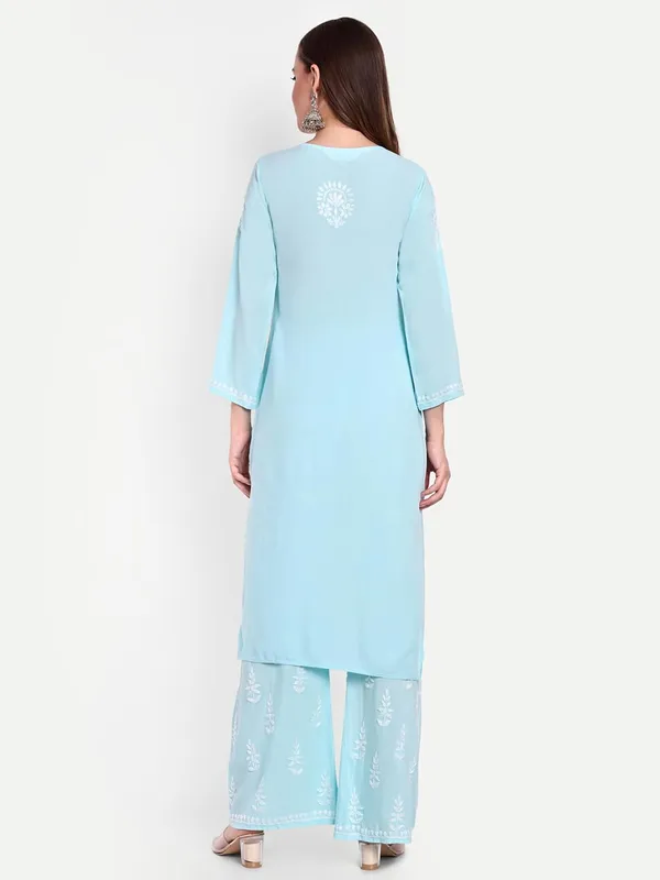 Sky_Blue_Chikankari_Hand_Embroidered_Kurta_Palazzo_Co-Ord_Set_Rayon