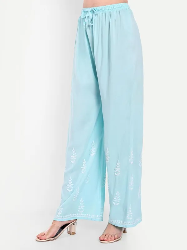 Sky_Blue_Chikankari_Hand_Embroidered_Kurta_Palazzo_Co-Ord_Set_Rayon