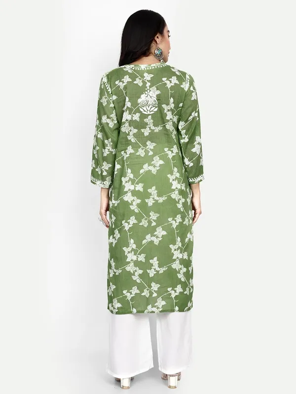 Forest_Green_Lucknow_Chikankari_Hand_Embroidered_Kurta_Women_Mulmul_Cotton