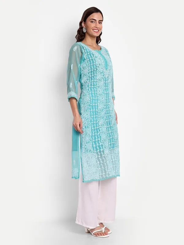 Sky_Blue_Lucknow_Chikankari_Hand_Embroidered_Long_Kurta_With_Matching_Slip_Georgette