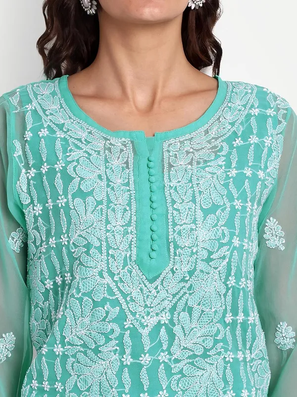 Sky_Blue_Lucknow_Chikankari_Hand_Embroidered_Long_Kurta_With_Matching_Slip_Georgette
