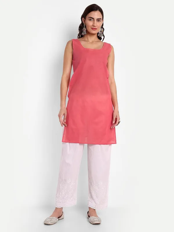 Ruby_Red_Lucknow_Chikankari_Hand_Embroidered_Long_Kurta_With_Matching_Slip_Georgette