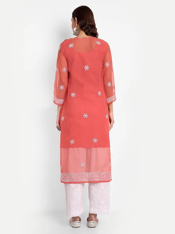 Ruby_Red_Lucknow_Chikankari_Hand_Embroidered_Long_Kurta_With_Matching_Slip_Georgette
