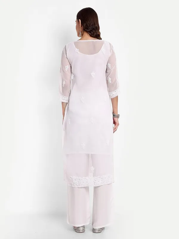 Pristine_White_Lucknow_Chikankari_Hand_Embroidered_Long_Kurta_With_Matching_Slip_Georgette