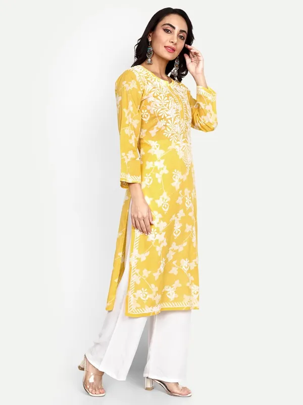 Sunshine_Yellow_Lucknowi_Chikankari_Hand_Embroidered_Kurta_Women_Mulmul_Cotton