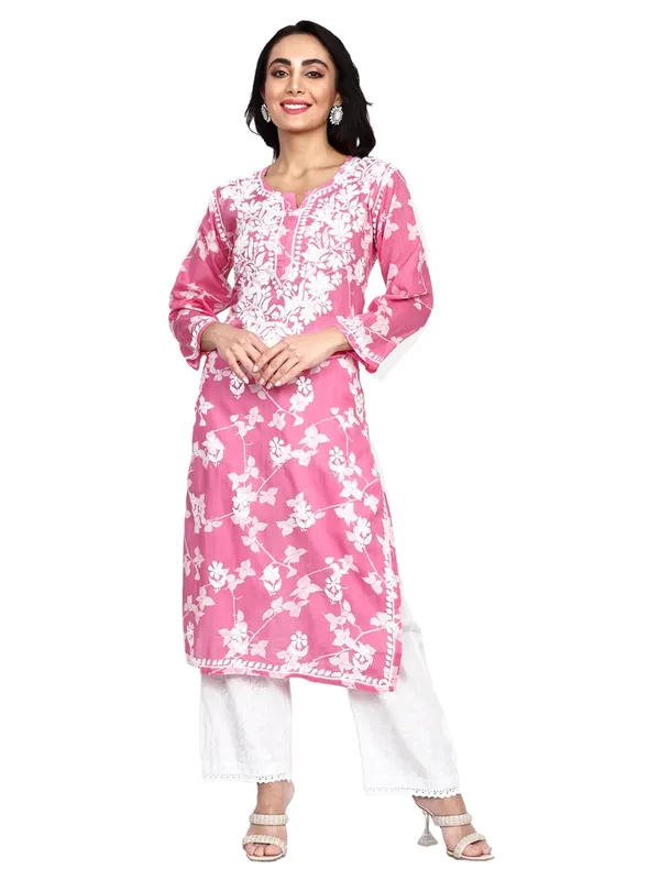 Pretty_Pink_Lucknow_Chikankari_Hand_Embroidered_Kurta_Women_Mulmul_Cotton