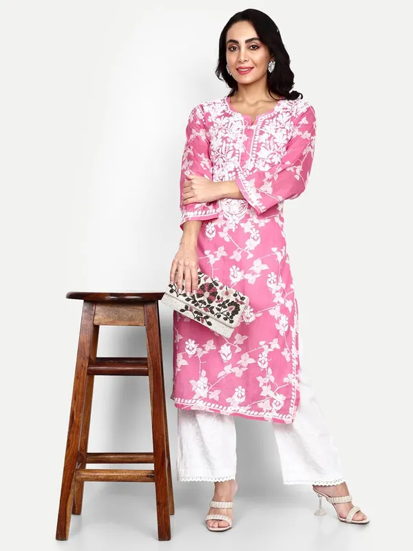 Pretty_Pink_Lucknow_Chikankari_Hand_Embroidered_Kurta_Women_Mulmul_Cotton