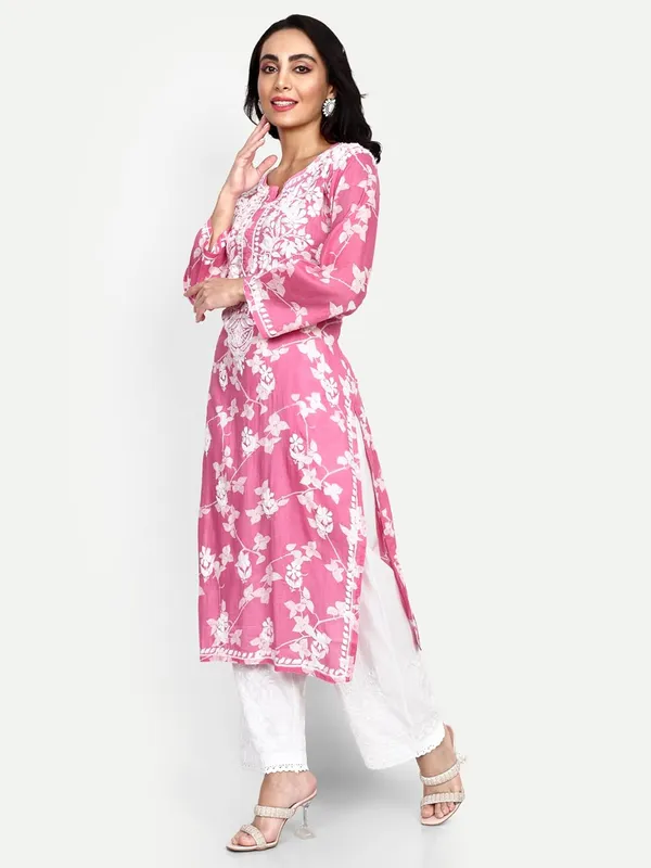 Pretty_Pink_Lucknow_Chikankari_Hand_Embroidered_Kurta_Women_Mulmul_Cotton