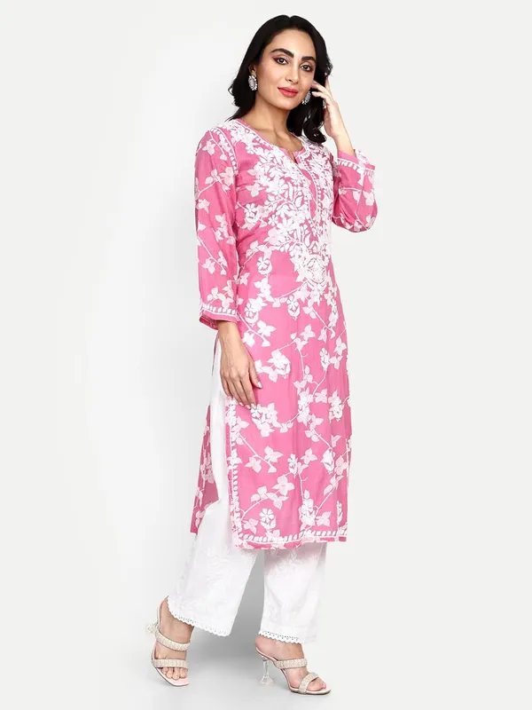 Pretty_Pink_Lucknow_Chikankari_Hand_Embroidered_Kurta_Women_Mulmul_Cotton