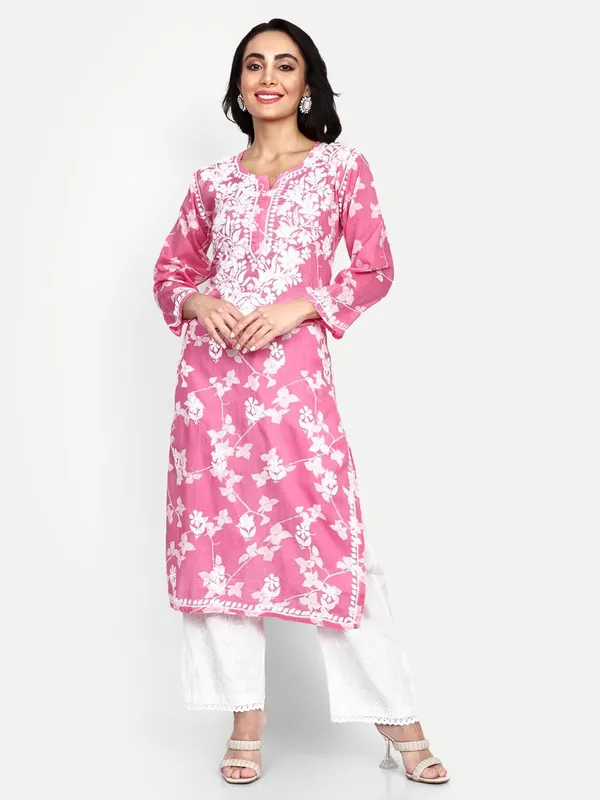 Pretty_Pink_Lucknow_Chikankari_Hand_Embroidered_Kurta_Women_Mulmul_Cotton