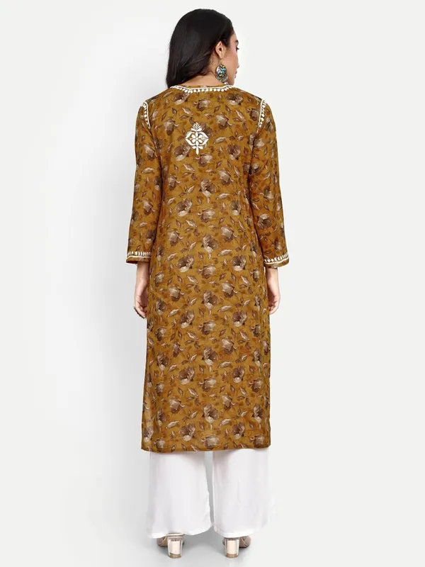 Mustard_Lucknow_Chikankari_Hand_Embroidered_Kurta_Women_Mulmul_Cotton
