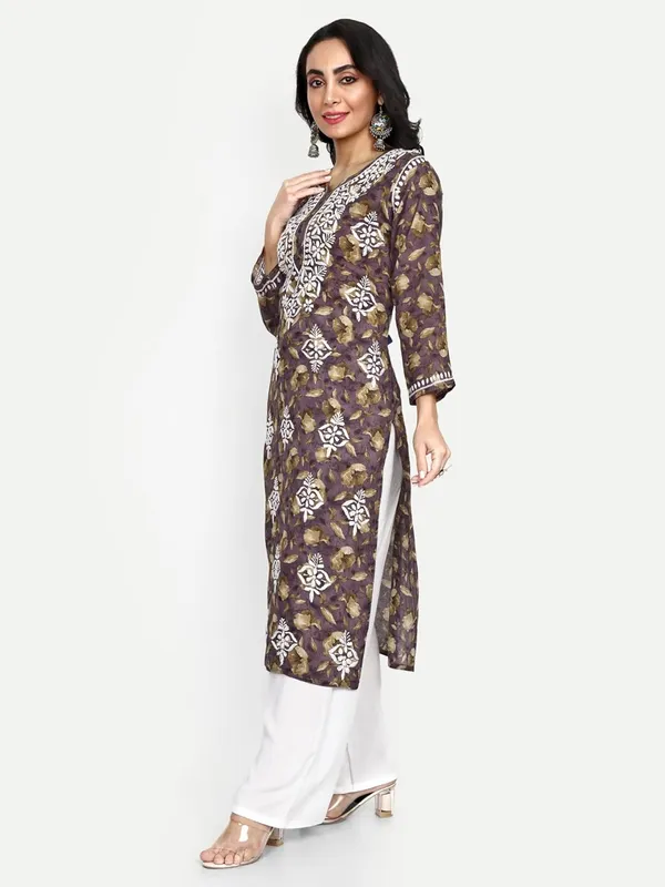 Violet_Lucknow_Chikankari_Hand_Embroidered_Kurta_Women_Mulmul_Cotton