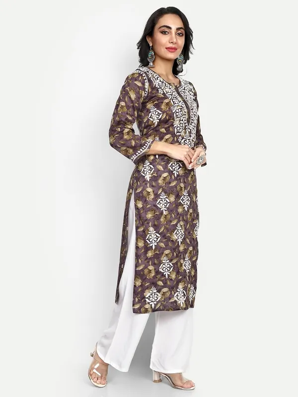 Violet_Lucknow_Chikankari_Hand_Embroidered_Kurta_Women_Mulmul_Cotton