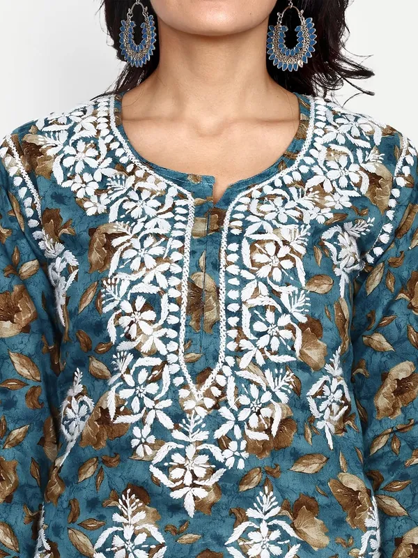 Violet_Lucknow_Chikankari_Hand_Embroidered_Kurta_Women_Mulmul_Cotton