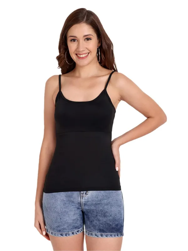 Black_Padded_Soft_Polyamide_Camisole_Spaghetti_Tank_Top_Removable_Washable_Pads