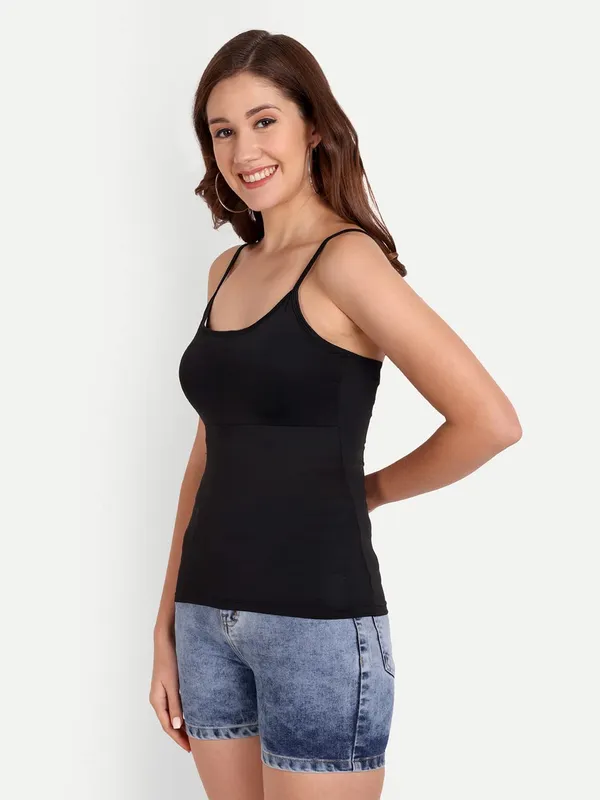 Black_Padded_Soft_Polyamide_Camisole_Spaghetti_Tank_Top_Removable_Washable_Pads