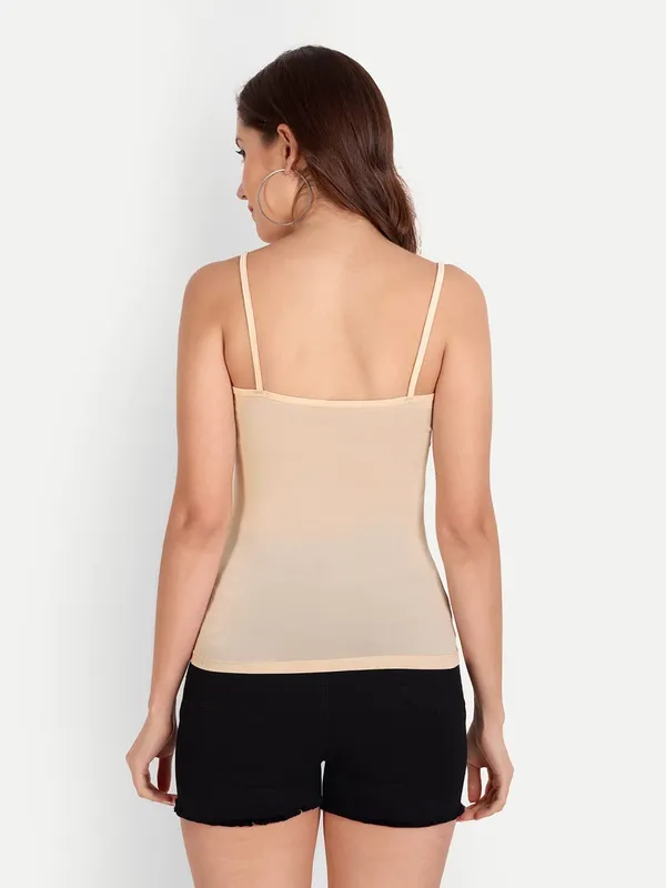 Cream_Padded_Soft_Polyamide_Camisole_Spaghetti_Tank_Top_Removable_Washable_Pads