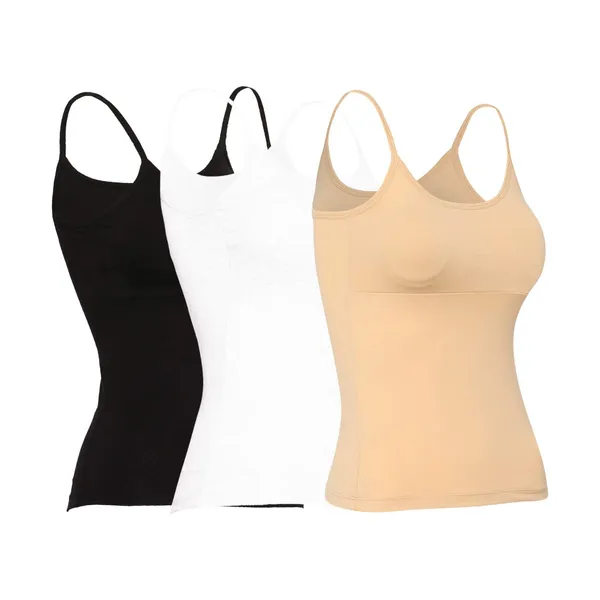 White_Skin_&Black_Padded_Cotton_Rich_Soft_Camisole_Spaghetti_Tank_Top/Kurtis_Slip_Removable_Washable_Pads