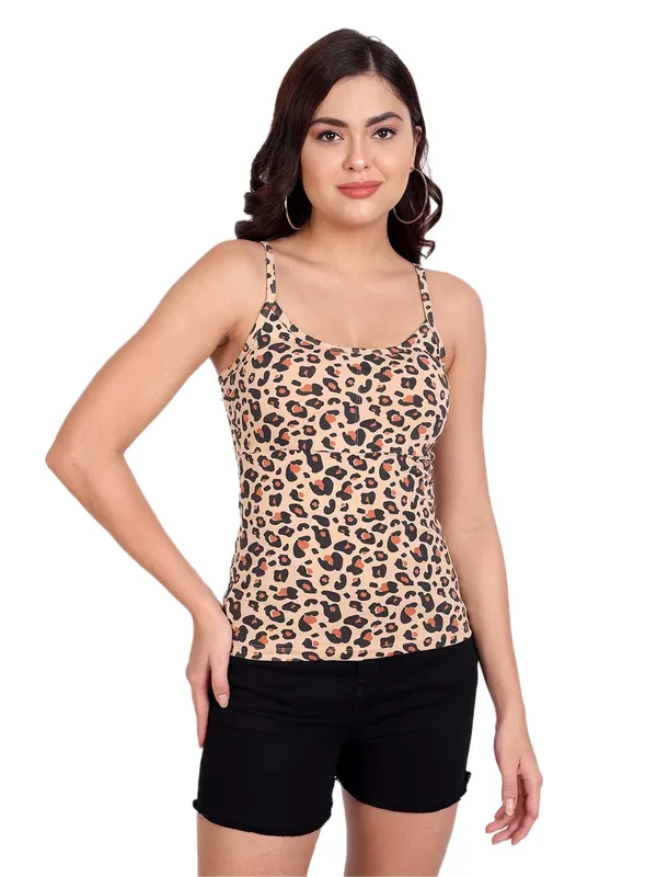 Leopard_Print_Padded_Cotton_Rich_Soft_Camisole_Spaghetti_Tank_Top/Kurtis_Slip/Removable_Washable_Pads