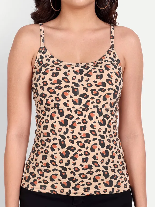 Leopard_Print_Padded_Cotton_Rich_Soft_Camisole_Spaghetti_Tank_Top/Kurtis_Slip/Removable_Washable_Pads