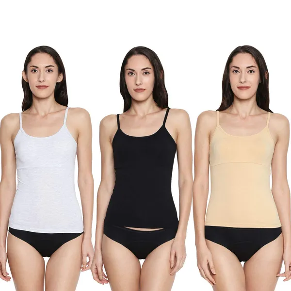 Black&Skin_Padded_Cotton_Rich_Soft_Camisole_Spaghetti_Tank_Top/Kurtis_Slip_Removable_Washable_Pads