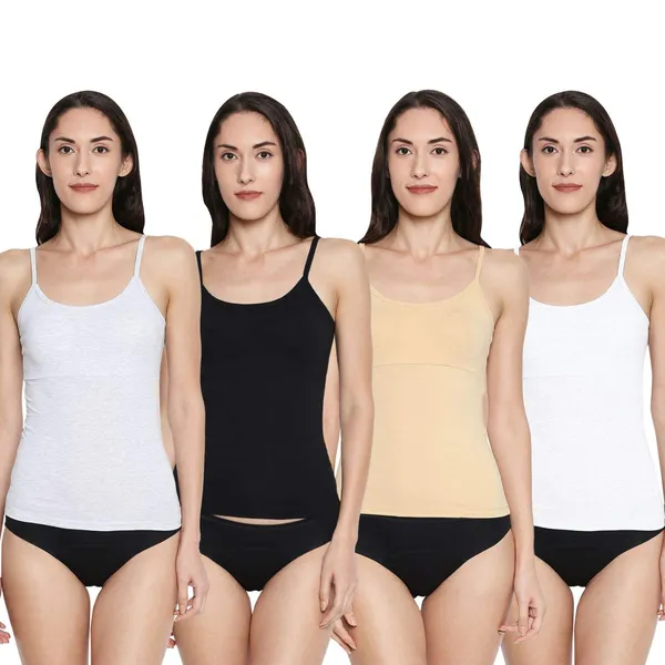Grey_&_Black&_White&Skin_Padded_Cotton_Rich_Soft_Camisole_Spaghetti_Tank_Top/Kurtis_Slip_Removable_Washable_Pads
